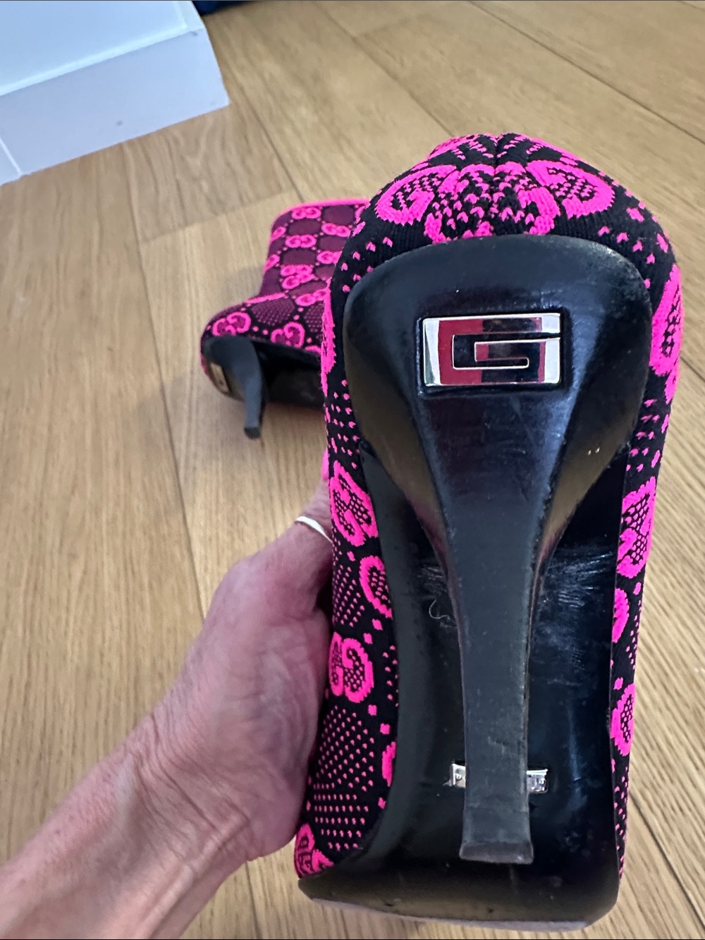 Gucci Hot Pink and Black GG Jacquard Sock Boots - Picture 5 of 5